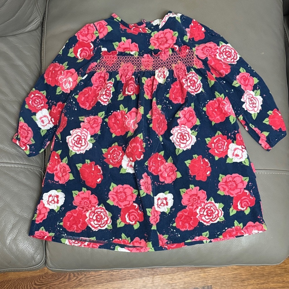 Le Top Pink Floral Dress on Navy Corduroy Smocked Dress size4T